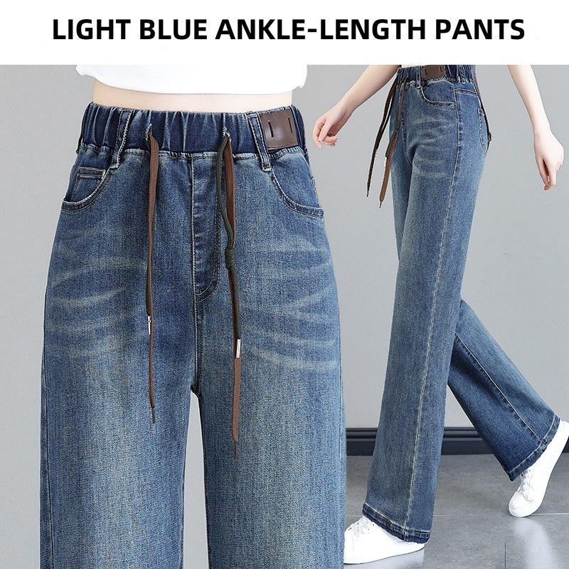 🔥 51% DE RÉDUCTION ! ✨ Jean Femme Taille Haute Coupe Droite - Ceinture à Cordon Réglable, Version Molletonnée ou Cheville, Tissu Élastique Confortable 👖✨ - Image 12