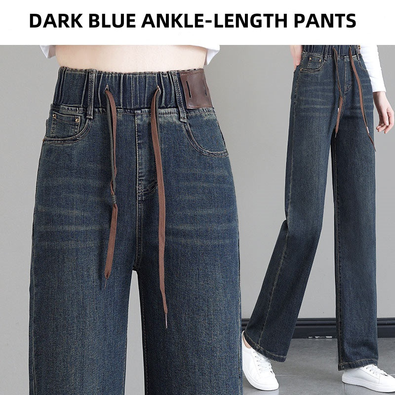 🔥 51% DE RÉDUCTION ! ✨ Jean Femme Taille Haute Coupe Droite - Ceinture à Cordon Réglable, Version Molletonnée ou Cheville, Tissu Élastique Confortable 👖✨ - Image 13