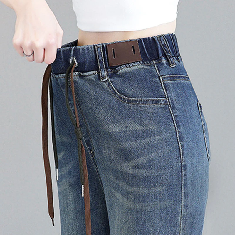 🔥 51% DE RÉDUCTION ! ✨ Jean Femme Taille Haute Coupe Droite - Ceinture à Cordon Réglable, Version Molletonnée ou Cheville, Tissu Élastique Confortable 👖✨ - Image 6
