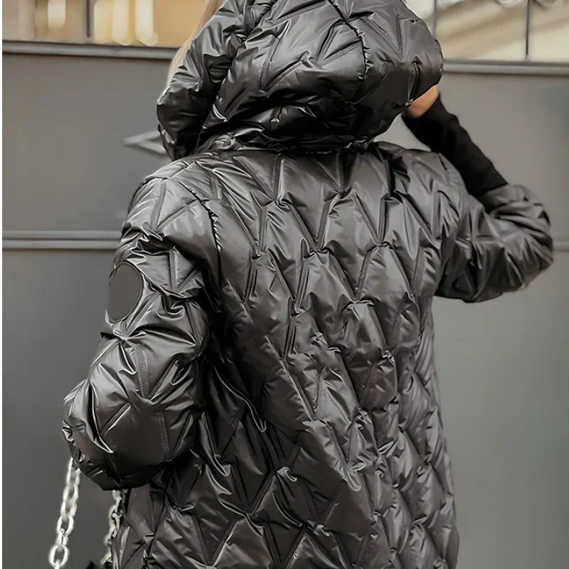 Veste en coton patchwork à capuche pour femmes pour l'automne et l'hiver - Image 2