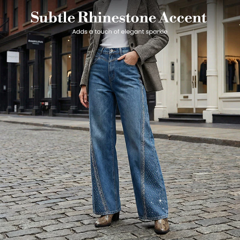 🎉50% DE RÉDUCTION✨Jean Large à Jambes Larges pour Femme avec Strass👖Élégance, Confort & Silhouette Allongée🔥 - Image 2