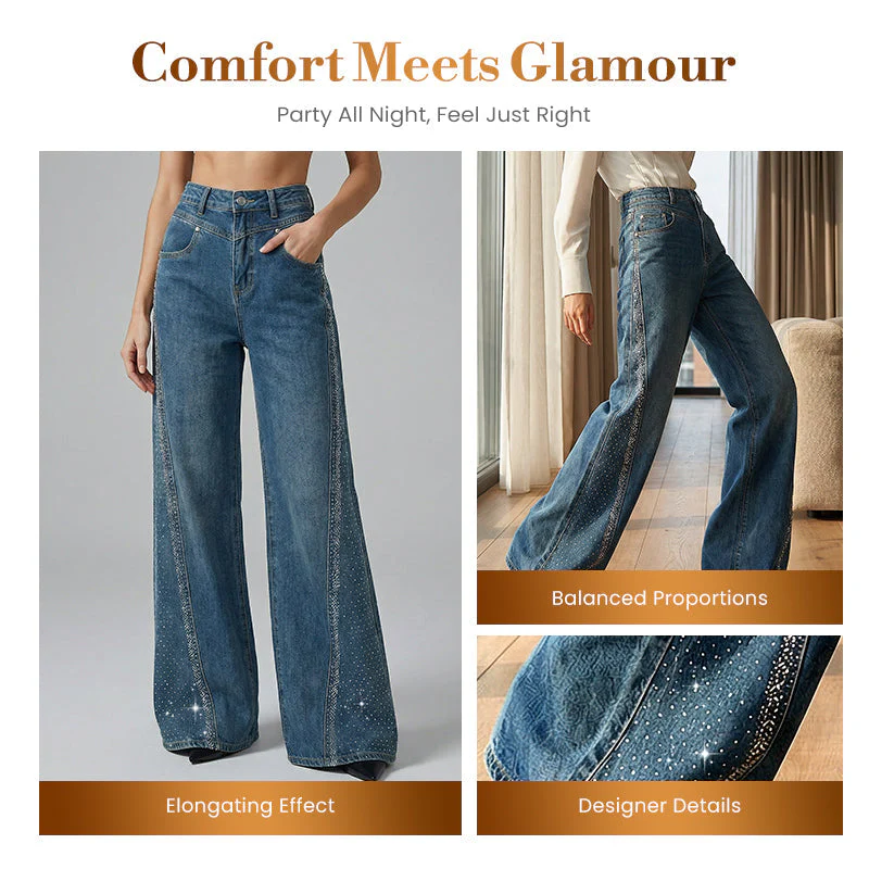 đ60% DE RĂDUCTION ! âš Jean Large Ă Jambes Larges pour Femme avec Strass â ĂlĂ©gance, Confort & Silhouette AllongĂ©e ! đđ„ - Image 3