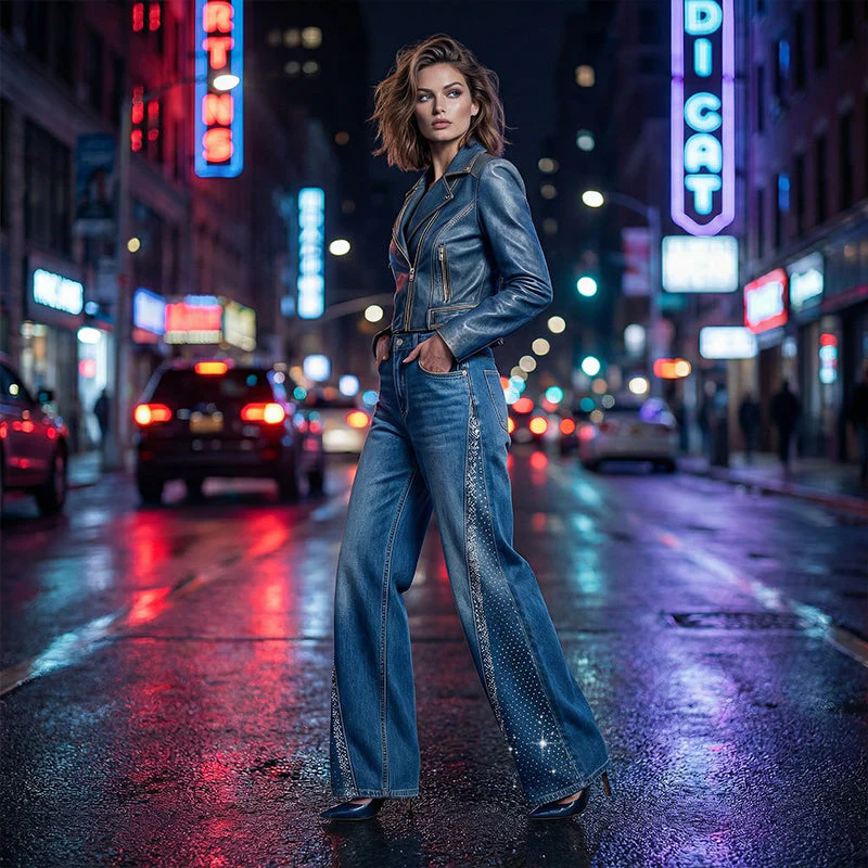 đ60% DE RĂDUCTION ! âš Jean Large Ă Jambes Larges pour Femme avec Strass â ĂlĂ©gance, Confort & Silhouette AllongĂ©e ! đđ„ - Image 6