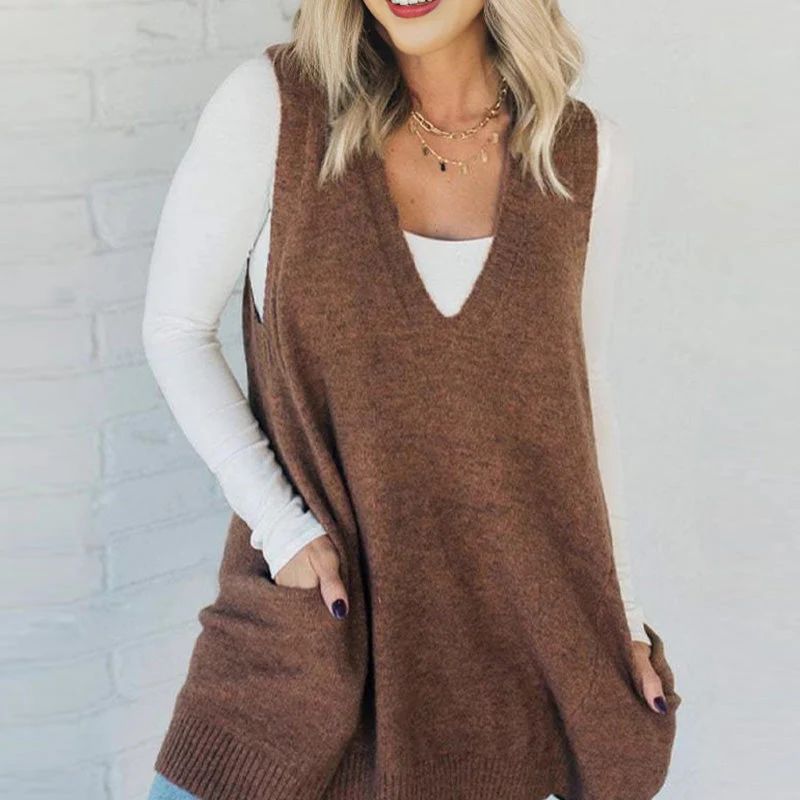đąđą60 % de rĂ©duction !! â°Gilet Ă col en V ample pour femme avec poches