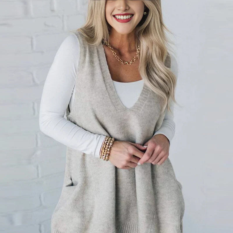 đąđą60 % de rĂ©duction !! â°Gilet Ă col en V ample pour femme avec poches - Image 10
