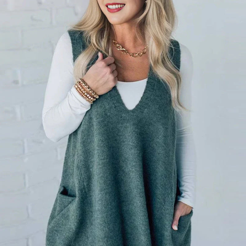 đąđą60 % de rĂ©duction !! â°Gilet Ă col en V ample pour femme avec poches - Image 11