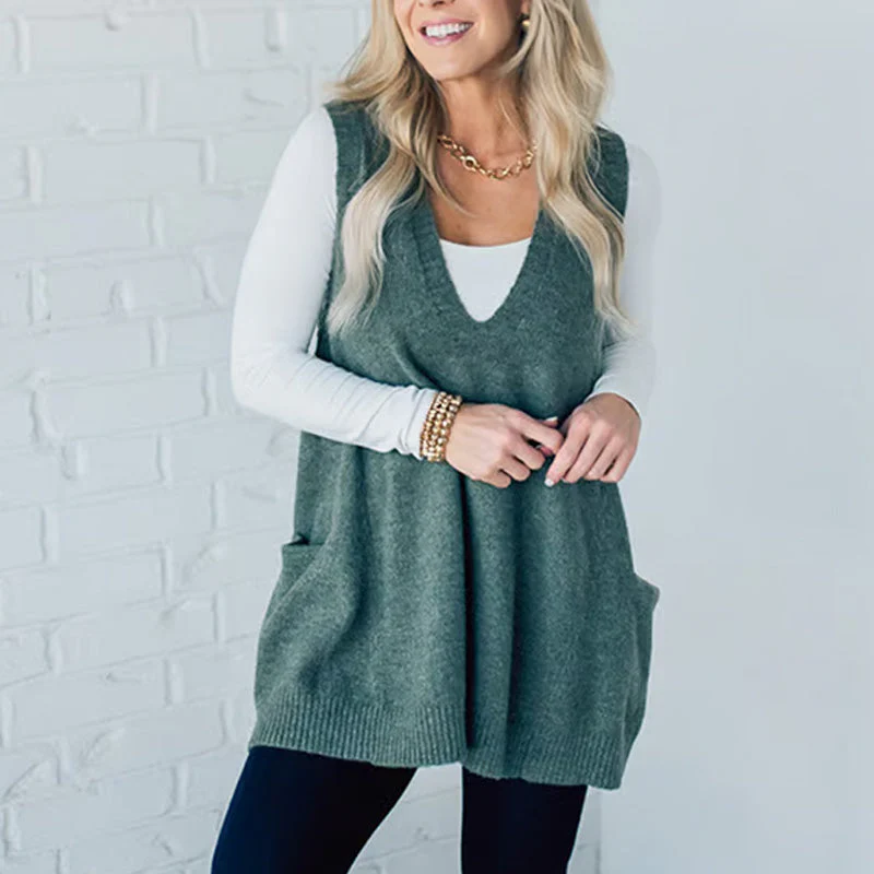 đąđą60 % de rĂ©duction !! â°Gilet Ă col en V ample pour femme avec poches - Image 2