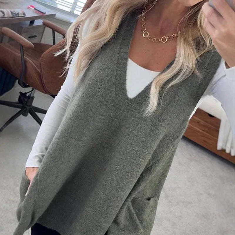 đąđą60 % de rĂ©duction !! â°Gilet Ă col en V ample pour femme avec poches - Image 5