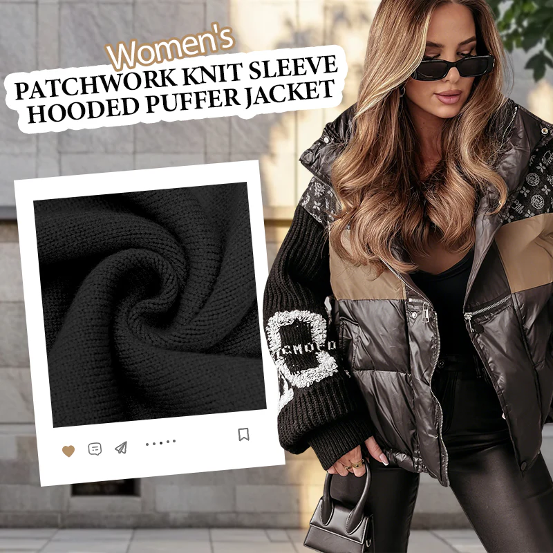 đ„PrĂ©-rĂ©chauffement hivernal - Remises Ă©normesđ„Blouson bouffant Ă capuche Ă manches en tricot patchwork pour femme
