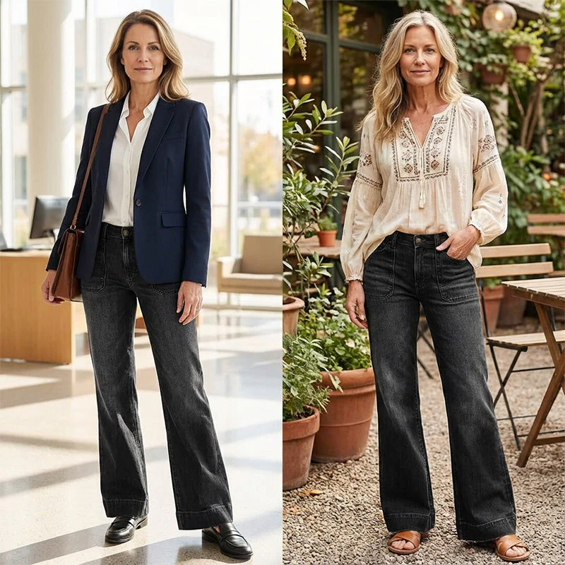 📢📢60 % de réduction !! ⏰Jean évasé rétro pour femme – Coupe flatteuse, poches généreuses et denim stretch ultra-confortable - Image 5