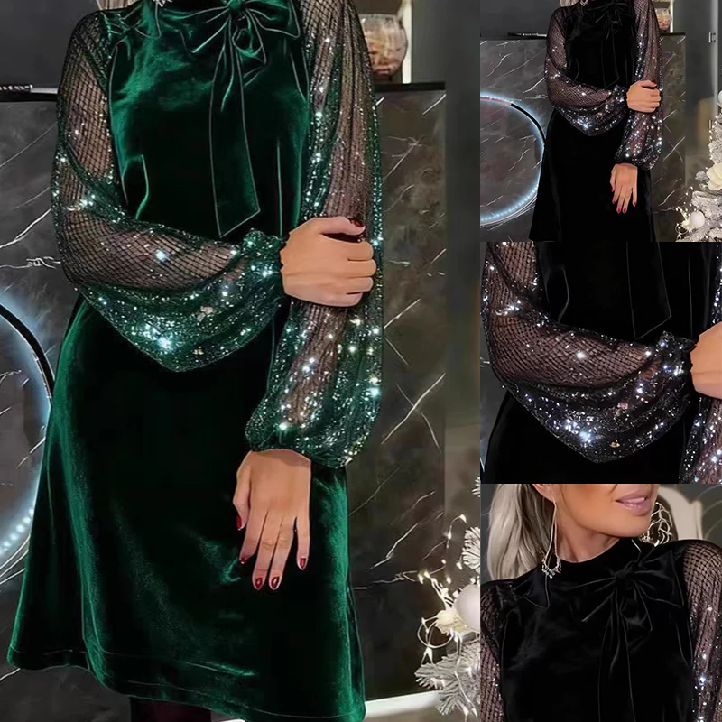 📢📢70 % de réduction !!!⏰Robe à nœud papillon et paillettes pour femme ✨👗 - Image 8