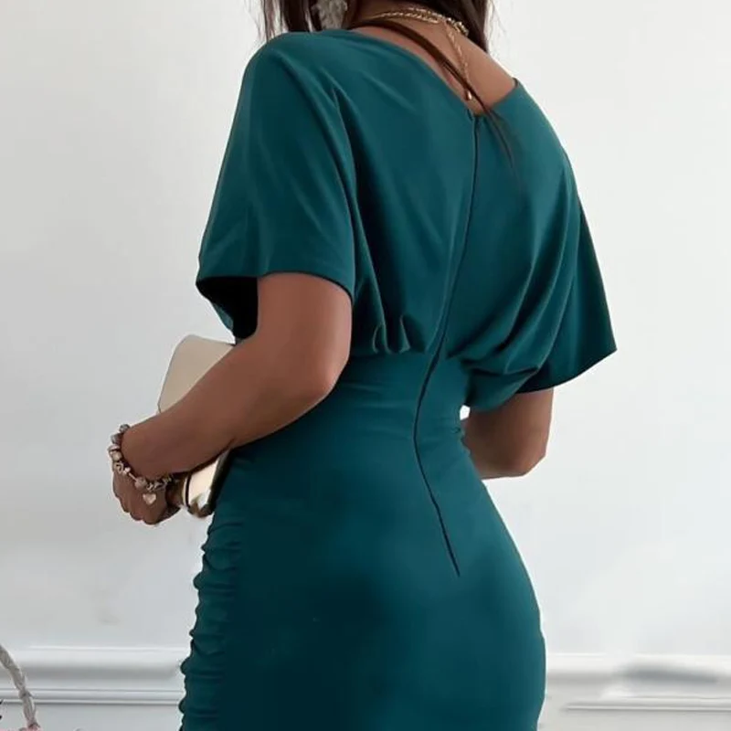 📢📢50 % de réduction !! ⏰Robe moulante sexy à col en V froncé pour femme - Image 5