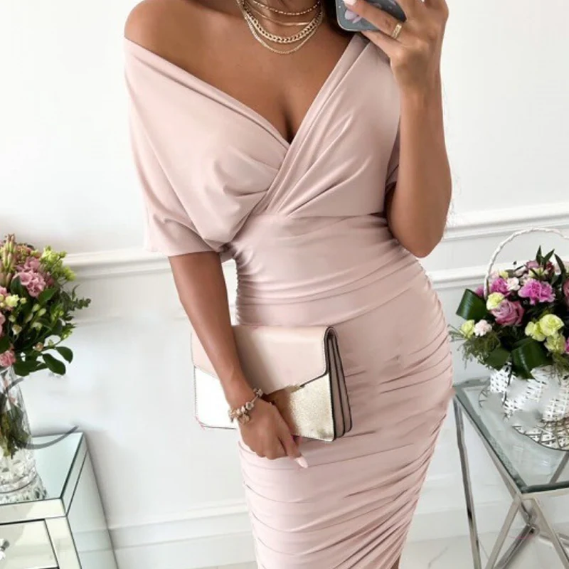 📢📢50 % de réduction !! ⏰Robe moulante sexy à col en V froncé pour femme - Image 6