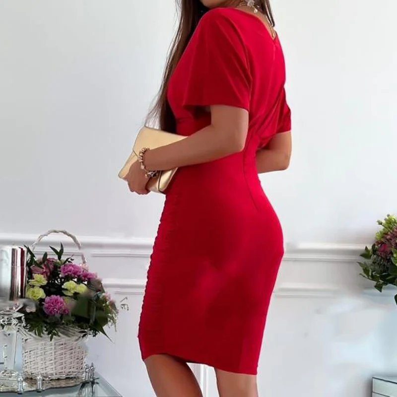 📢📢50 % de réduction !! ⏰Robe moulante sexy à col en V froncé pour femme - Image 7