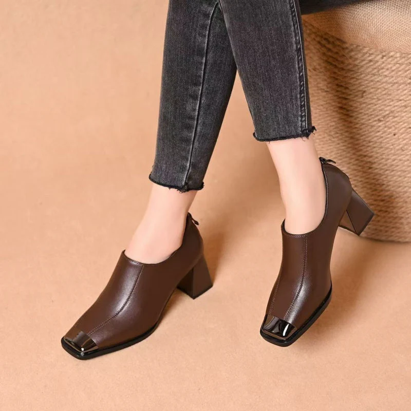 📢📢55% DE RÉDUCTION !!!✨Chaussures à talons épais et bout carré pour femmes avec fermeture à glissière