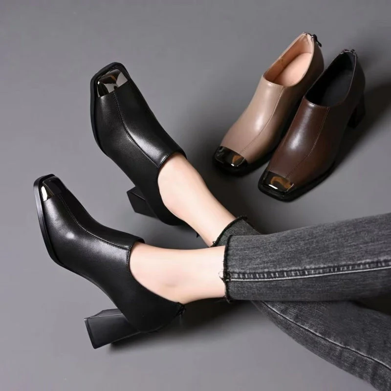 📢📢55% DE RÉDUCTION !!!✨Chaussures à talons épais et bout carré pour femmes avec fermeture à glissière - Image 2