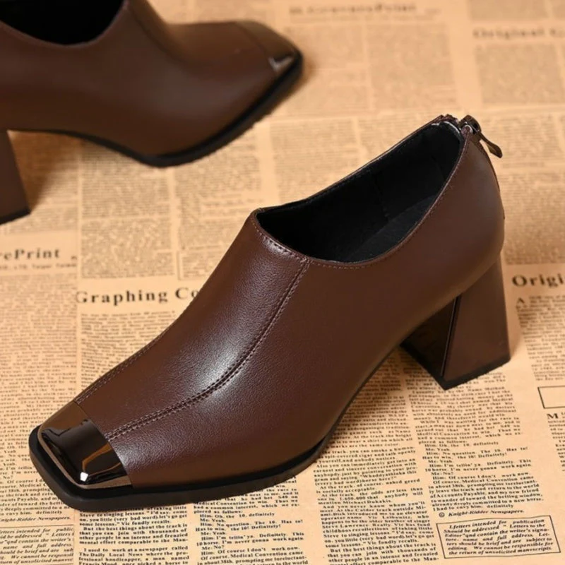 📢📢55% DE RÉDUCTION !!!✨Chaussures à talons épais et bout carré pour femmes avec fermeture à glissière - Image 3