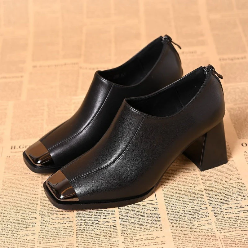 📢📢55% DE RÉDUCTION !!!✨Chaussures à talons épais et bout carré pour femmes avec fermeture à glissière - Image 4