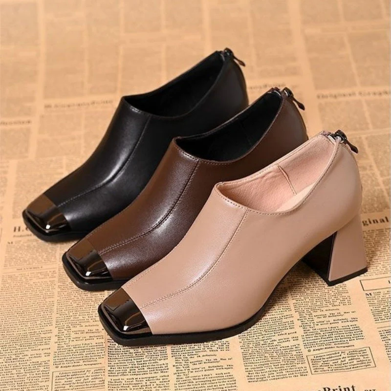📢📢55% DE RÉDUCTION !!!✨Chaussures à talons épais et bout carré pour femmes avec fermeture à glissière - Image 5