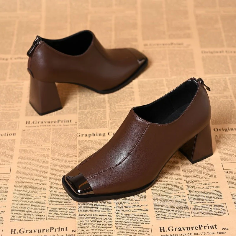 📢📢55% DE RÉDUCTION !!!✨Chaussures à talons épais et bout carré pour femmes avec fermeture à glissière - Image 6