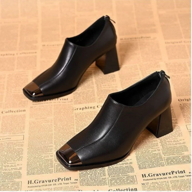 📢📢55% DE RÉDUCTION !!!✨Chaussures à talons épais et bout carré pour femmes avec fermeture à glissière - Image 7