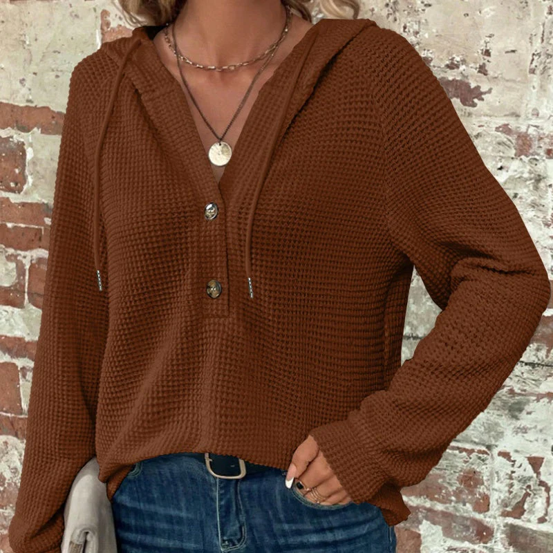 Top à capuche à manches longues de couleur unie pour femmes💖 - Image 14