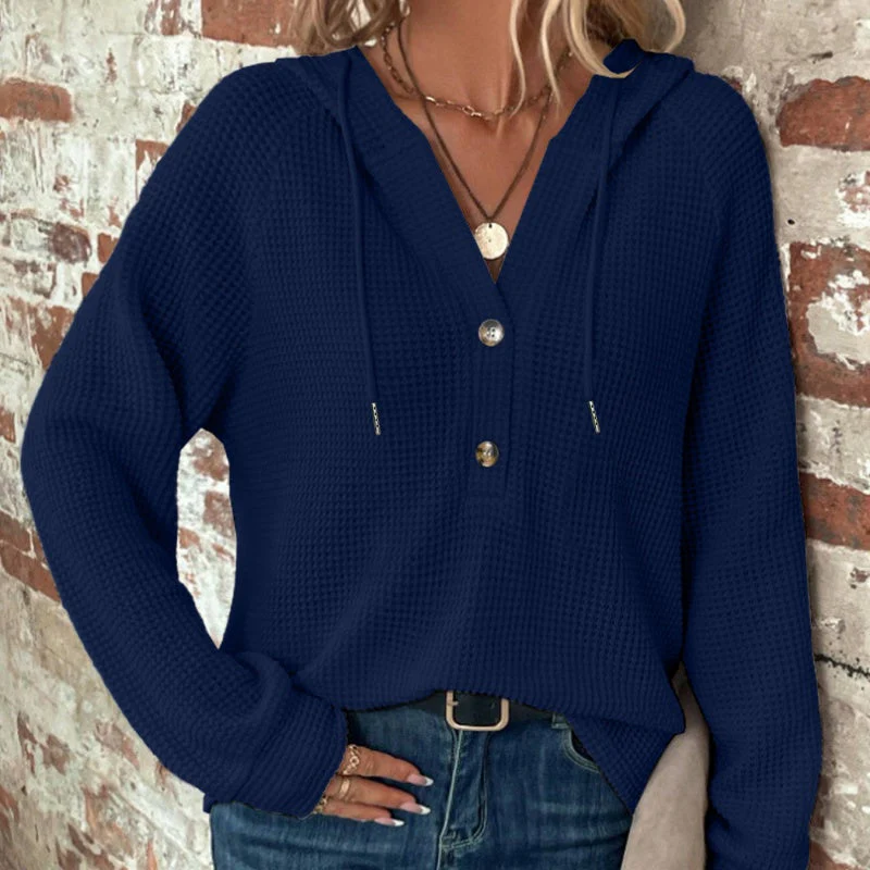 Top à capuche à manches longues de couleur unie pour femmes💖 - Image 5