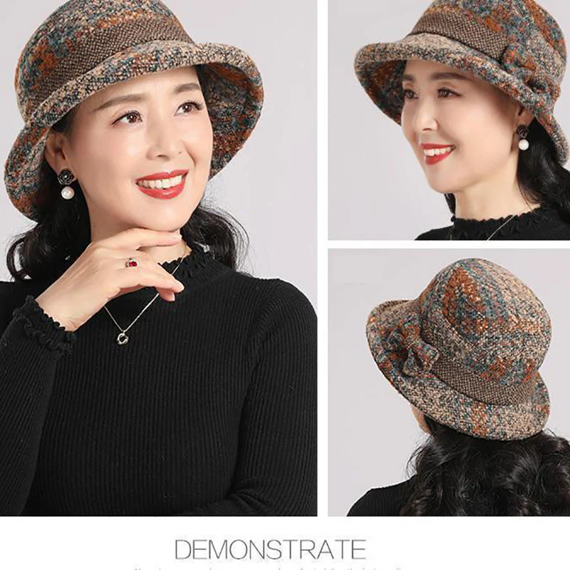đąđą60 % de rĂ©duction !! â°Chapeau cloche vintage Ă carreaux en fausse laine pour femme - Image 4