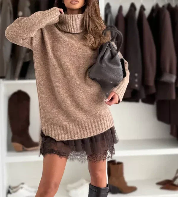 ❄️💃 Soldes d'hiver - 60 % de réduction 👗 Ensemble mini-robe et pull à col roulé pour femme - Image 8