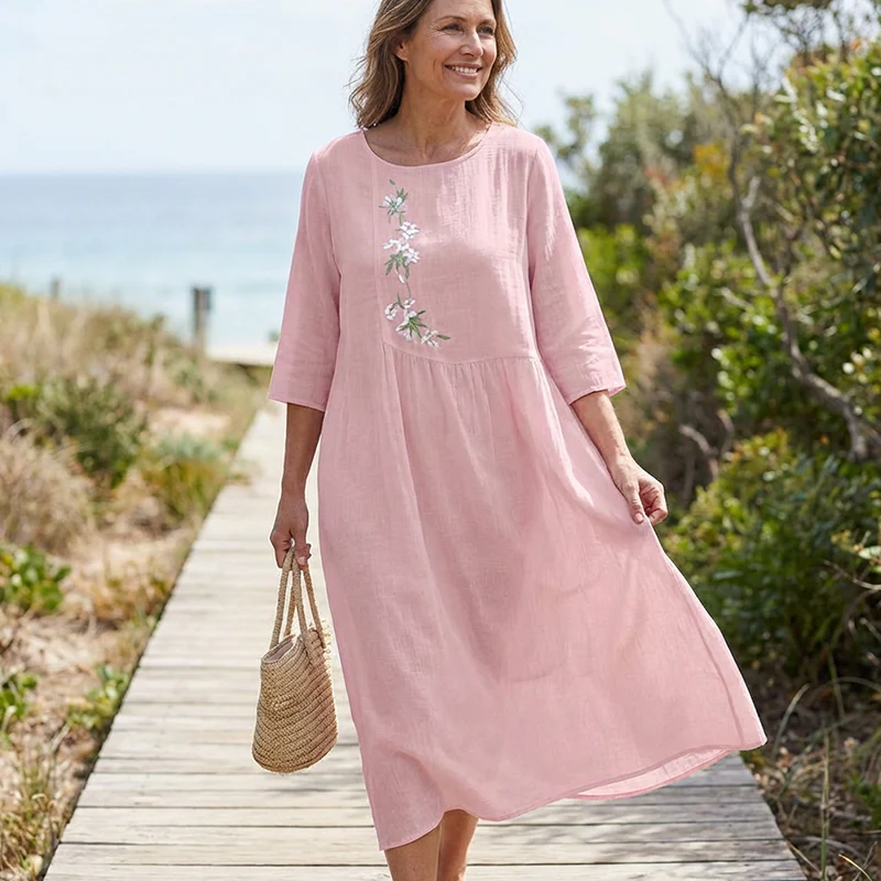 📢📢60 % de réduction !! ⏰Robe Midi Brodée Décontractée | Chic Quotidien 🌸