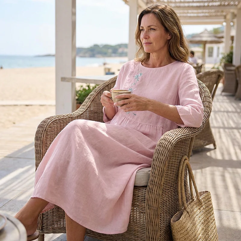 📢📢60 % de réduction !! ⏰Robe Midi Brodée Décontractée | Chic Quotidien 🌸 - Image 5