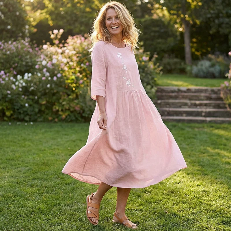📢📢60 % de réduction !! ⏰Robe Midi Brodée Décontractée | Chic Quotidien 🌸 - Image 6