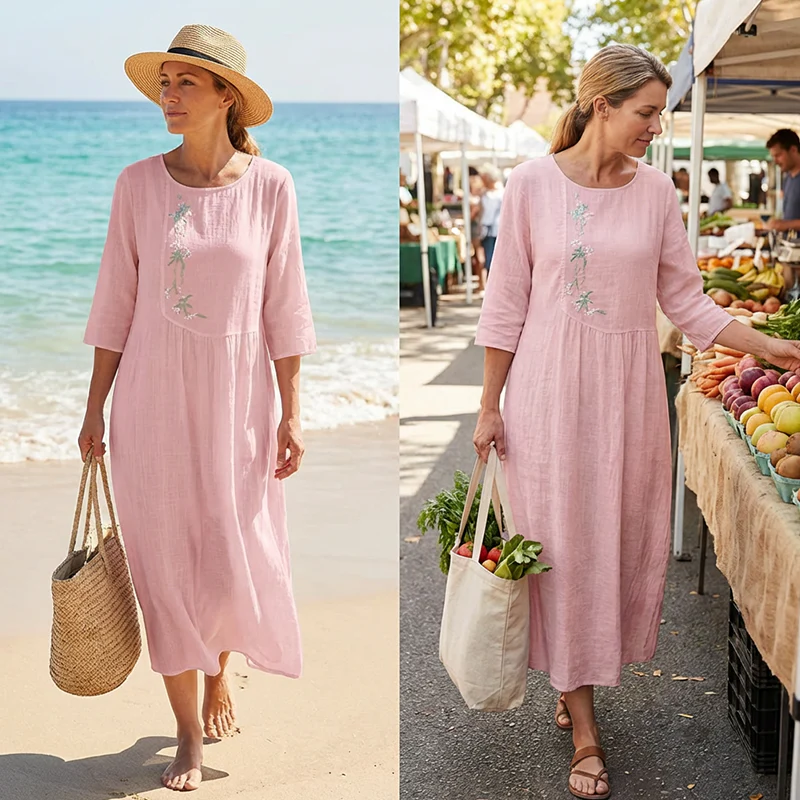 📢📢60 % de réduction !! ⏰Robe Midi Brodée Décontractée | Chic Quotidien 🌸 - Image 7