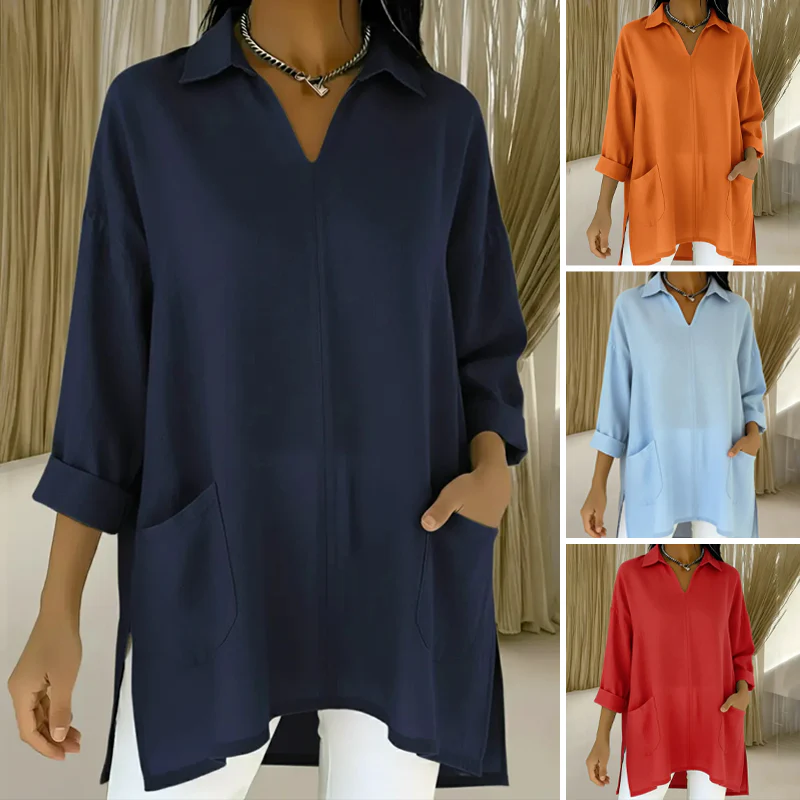 đïž Chic Pratique Quotidien - Haut Tunique Femme Ă Poches et Revers - Style DĂ©contractĂ© & ĂlĂ©gant ăIndispensable Polyvalentă