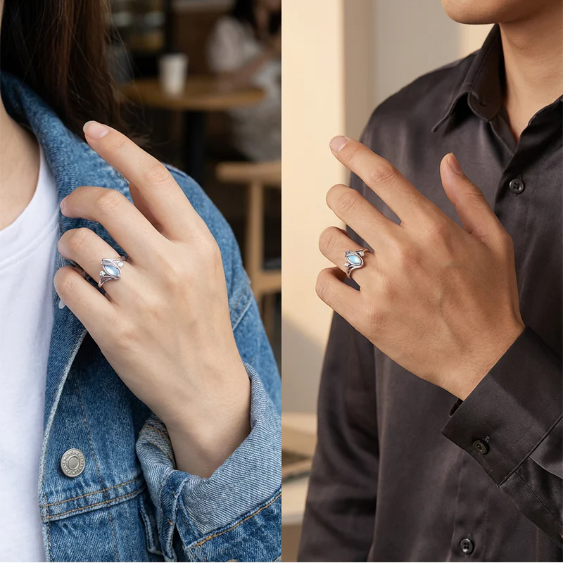 đąđą50 % de rĂ©duction !! â° Bague gĂ©omĂ©trique ovale en pierre de lune avec accents de zirconia â Mystique, Ă©tincelante et Ă©lĂ©gance intemporelle ! đâš - Image 6